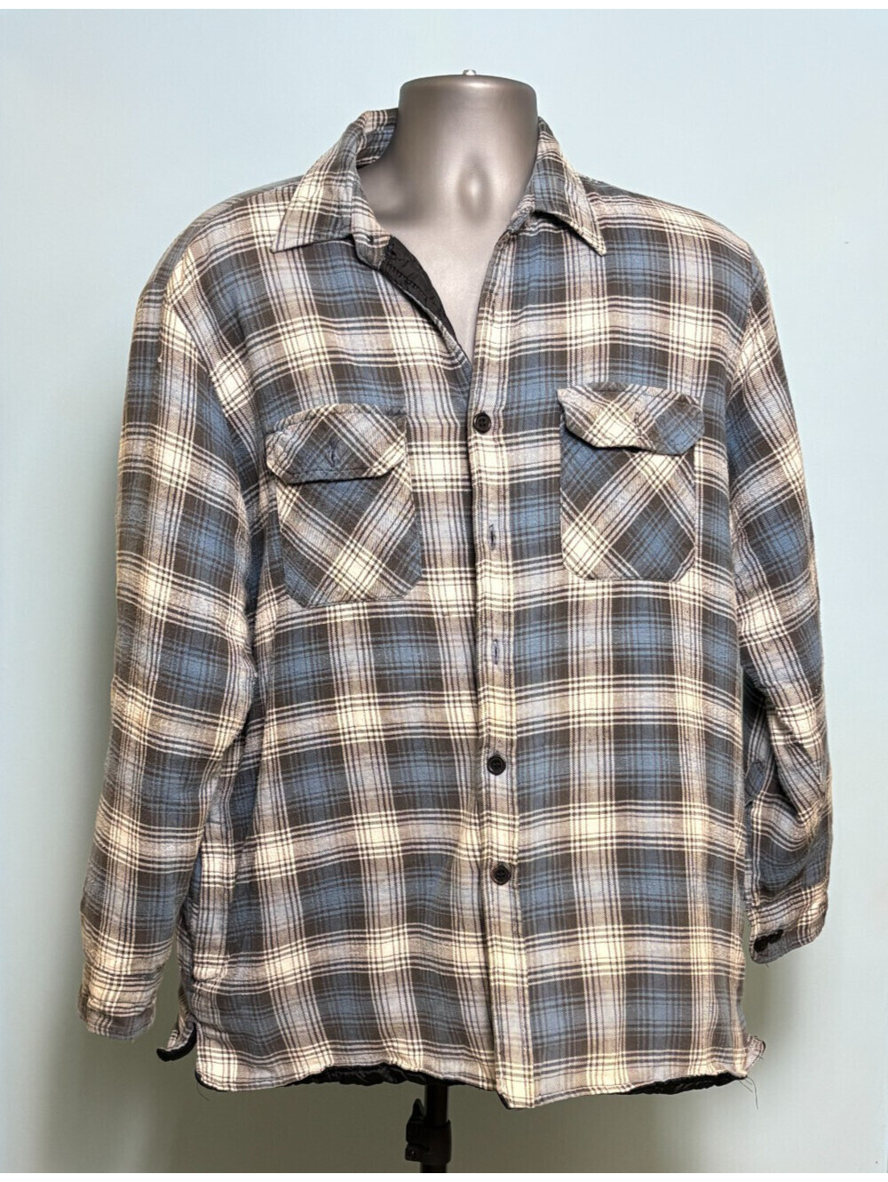 Sports Afield Quilted Lined Flannel Shirt Jacket Mens XL Blue Plaid Shacket